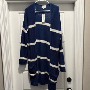 Stylish Navy and White Striped Cardigan